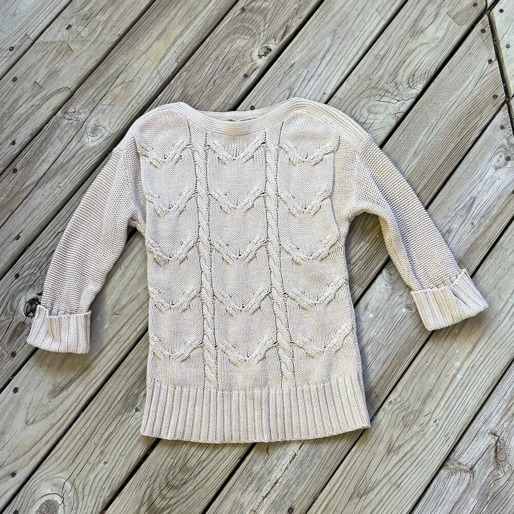 Hannah Women's Cable Knit 3/4 Sleeve Sweater Oat Heather Size S. NEW